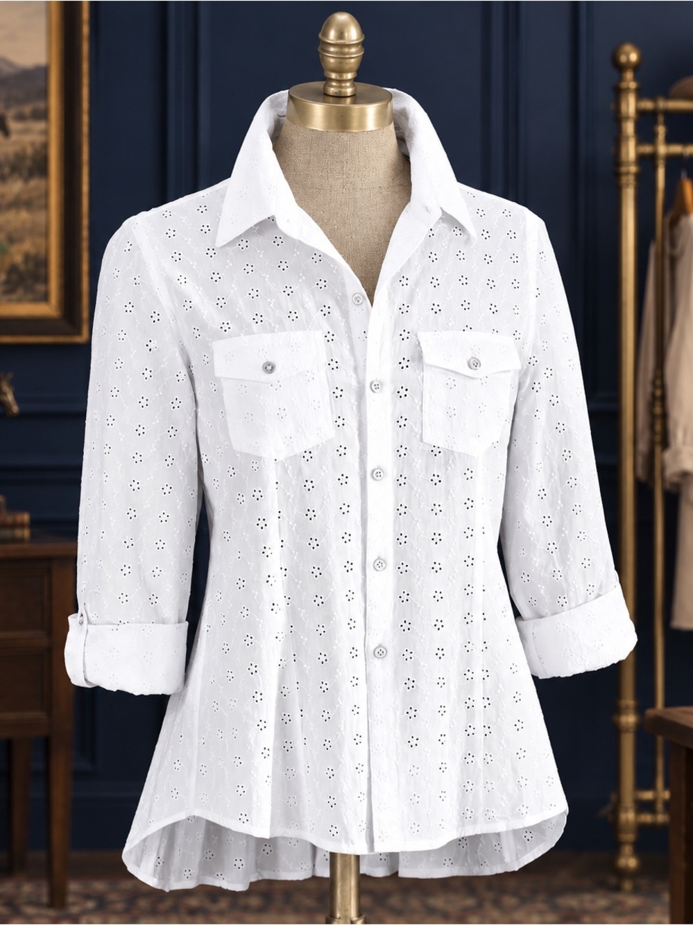 Back in the Saddle western Classic Cotton Eyelet Button-Down Shirt - White